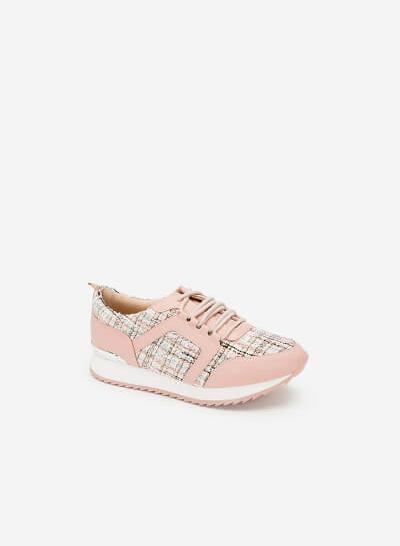 Giày Sneaker Vải Tweed - SNK 0027 - Màu Hồng