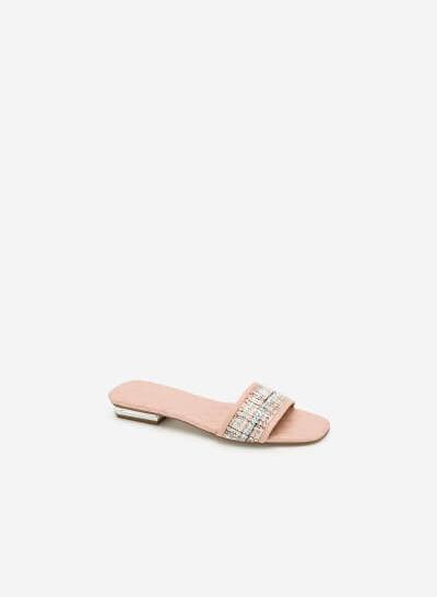 Dép Quai Ngang Chần Bông Vải Tweed - DXP 0143 - Màu Hồng
