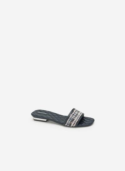 Dép Quai Ngang Chần Bông Vải Tweed - DXP 0143 - Màu Xanh Navy