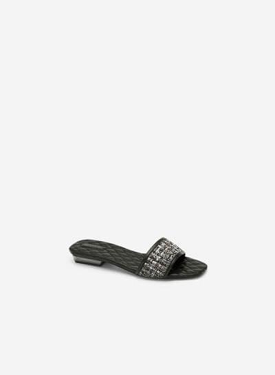 Dép Quai Ngang Chần Bông Vải Tweed - DXP 0143 - Màu Đen