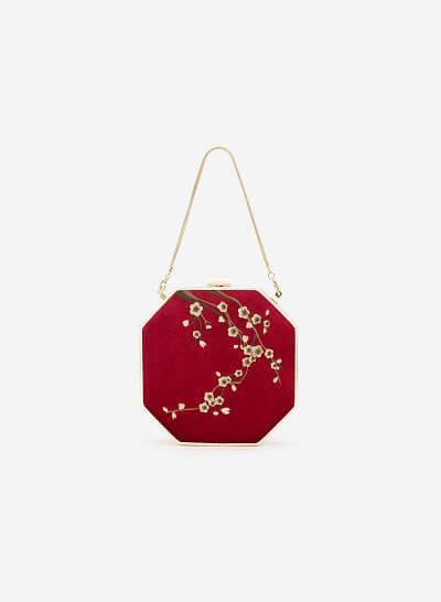 Túi Hộp Gấm Tứ Quý Thêu Họa Tiết Hoa Mai - SHO 0166 - Màu Đỏ