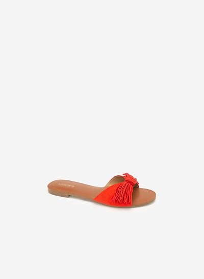 Dép Quai Ngang Đính Nơ Tua Rua - DXP 0151 - Màu Đỏ