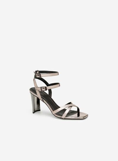 Giày Cao Gót Ankle Strap Metallic - SDN 0637 - Màu Xám Khói Đậm