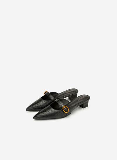 Hài Mule Mũi Nhọn Vân Da Cá Sấu - GNN 0139 - Màu Đen