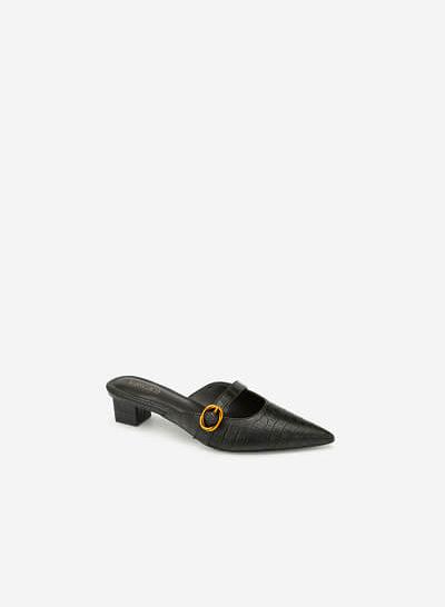Hài Mule Mũi Nhọn Vân Da Cá Sấu - GNN 0139 - Màu Đen