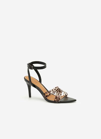 Giày Cao Gót Ankle Strap Họa Tiết Da Báo - SDN 0652 - Màu Đen