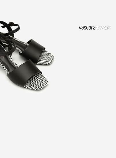 Giày Sandal Quai Ngang Lót Họa Tiết Caro - SDN 0650 - Màu Đen - VASCARA