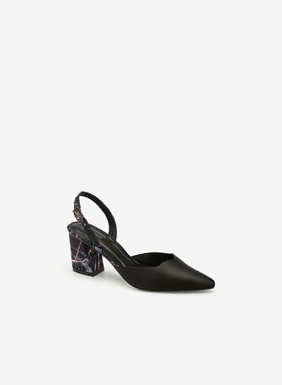 Giày Slingback Mũi Nhọn Họa Tiết Hoa - BMN 0408 - Màu Đen