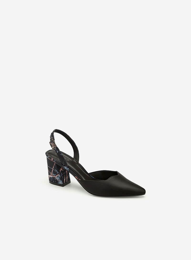 Giày Slingback Mũi Nhọn Họa Tiết Hoa - BMN 0408 - Màu Đen - VASCARA