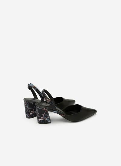 Giày Slingback Mũi Nhọn Họa Tiết Hoa - BMN 0408 - Màu Đen - VASCARA