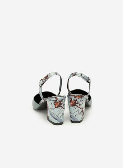 Giày Slingback Mũi Nhọn Họa Tiết Hoa - BMN 0408 - Màu Xanh Da Trời - VASCARA