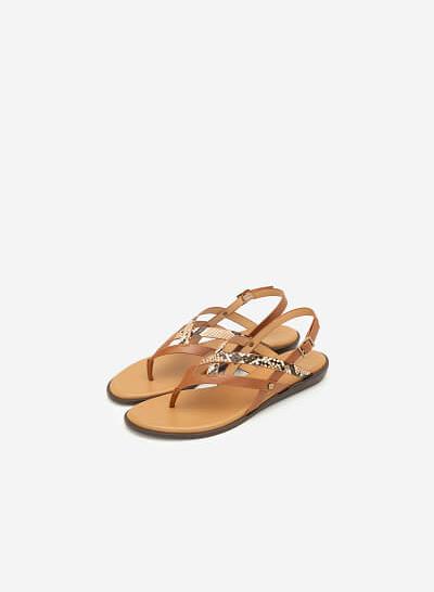 Giày Sandal Quai Đan Phối Vân Da Rắn - SDK 0306 - Màu Nâu