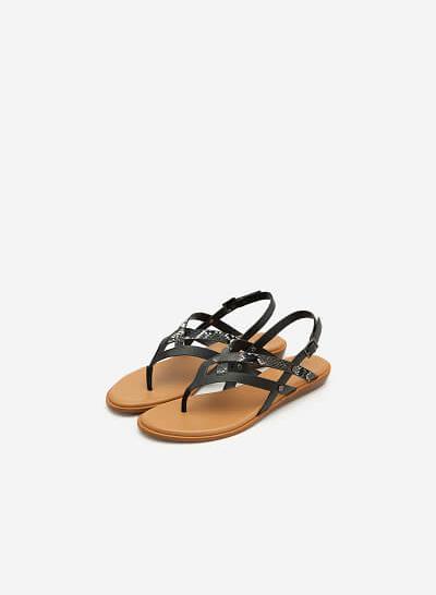 Giày Sandal Quai Đan Phối Vân Da Rắn - SDK 0306 - Màu Đen