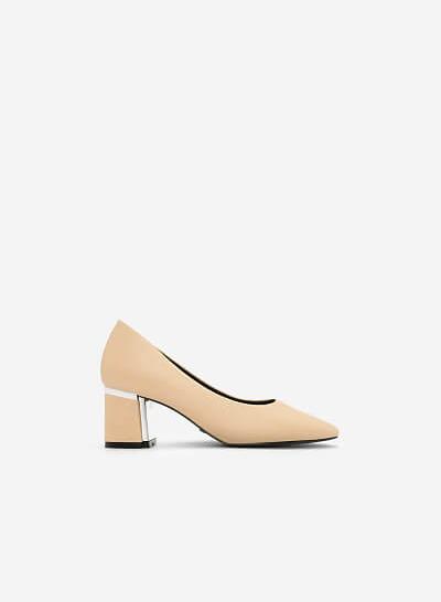 Giày Gót Vuông Phối Metallic - BMN 0332 - Màu Be