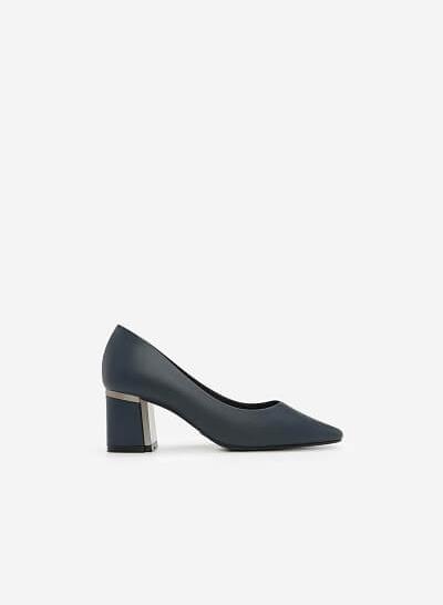 Giày Gót Vuông Phối Metallic - BMN 0332 - Màu Xanh Navy