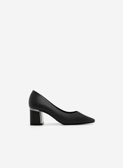 Giày Gót Vuông Phối Metallic - BMN 0332 - Màu Đen