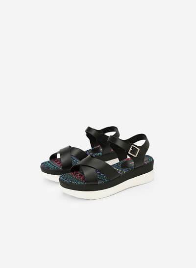 Giày Sandal Đế Xuồng Ánh Kim - SDX 0398 - Màu Đen