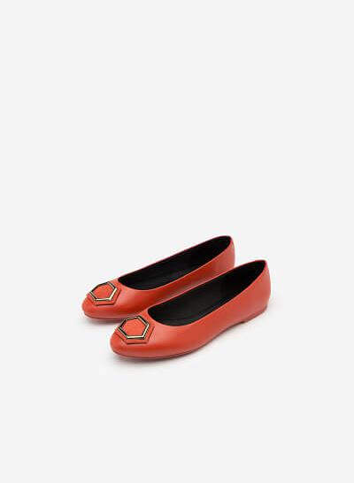 Giày Búp Bê Mũi Tròn Phối Khóa Cài - GBB 0411 - Màu Cam Đậm