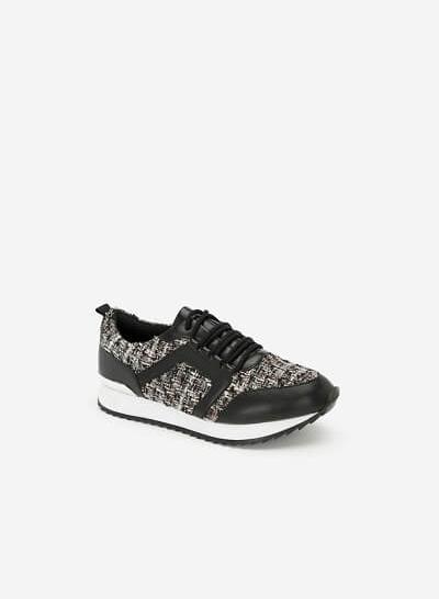 Giày Sneaker Vải Tweed - SNK 0027 - Màu Đen