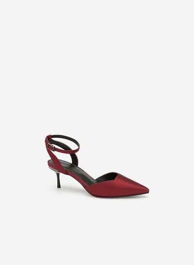 Giày Ankle Strap Satin - BMN 0359 - Màu Đỏ Đậm