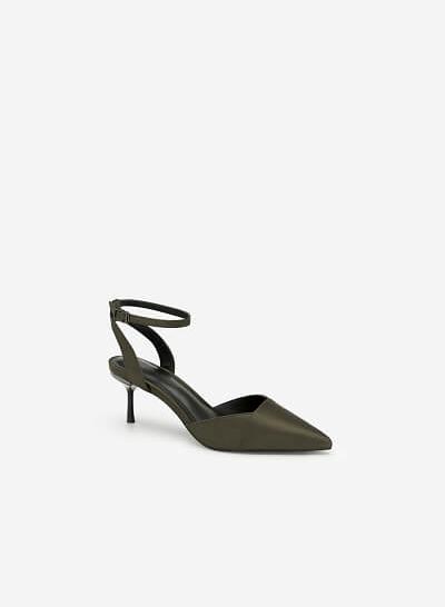 Giày Ankle Strap Satin - BMN 0359 - Màu Xanh Rêu