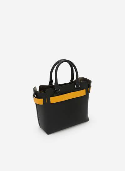 Túi xách tay màu phối belt - SAT 0227 - Màu đen - VASCARA