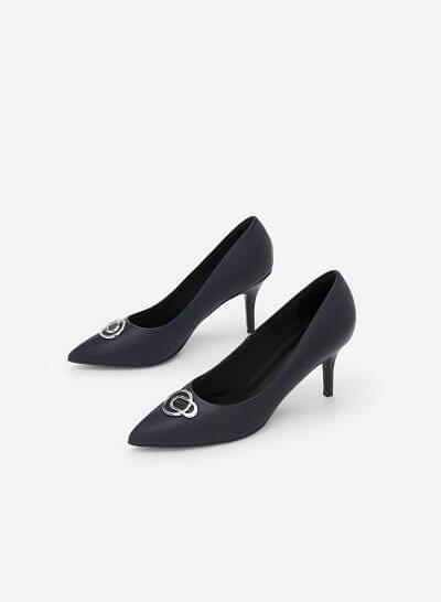 Giày Cao Gót Bít Mũi Nhọn Phối Khóa Cài - BMN 0352 - Màu Xanh Navy