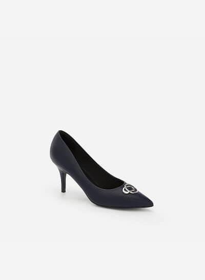 Giày Cao Gót Bít Mũi Nhọn Phối Khóa Cài - BMN 0352 - Màu Xanh Navy