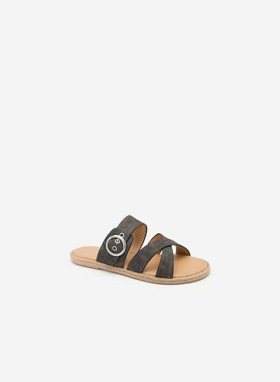Dép Đế Bệt Viền Cói Phối Da Nubuck - DXP 0139 - Màu Đen
