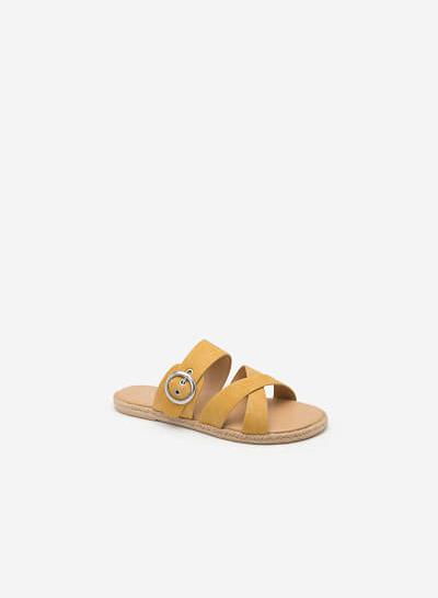 Dép Đế Bệt Viền Cói Phối Da Nubuck - DXP 0139 - Màu Vàng
