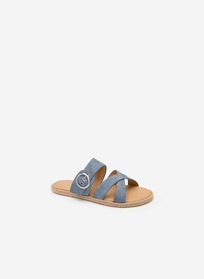 Dép Đế Bệt Viền Cói Phối Da Nubuck - DXP 0139 - Màu Xanh Da Trời