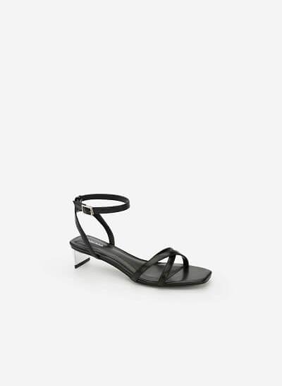 Giày Ankle Strap Phối Gót Metallic - SDN 0639 - Màu Đen