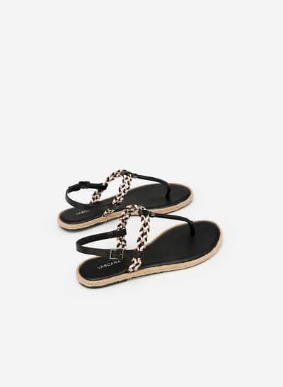 Giày Sandal T-STrap Phối Quai Thắt Bím - SDK 0295 - Màu Đen - VASCARA