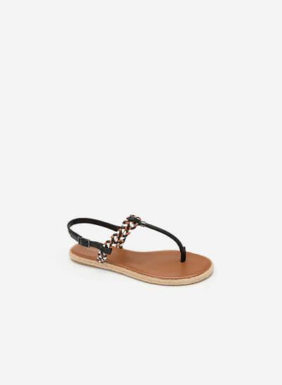 Giày Sandal T-STrap Phối Quai Thắt Bím - SDK 0295 - Màu Nâu