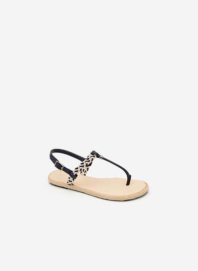 Giày Sandal T-STrap Phối Quai Thắt Bím - SDK 0295 - Màu Be