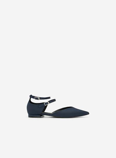 Giày Búp Bê Phối Vải Satin - BMN 0350 - Màu Xanh Navy