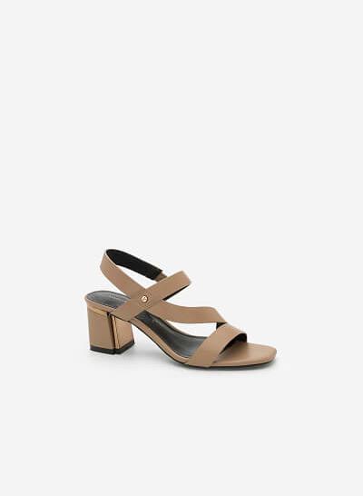 Giày Sandal Gót Vuông - SDN 0638 - Màu Be Đậm