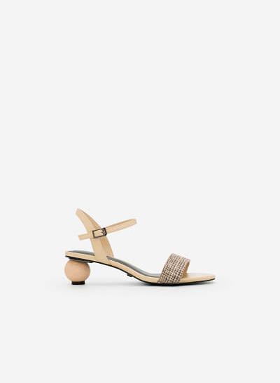 Giày Sandal Gót Hình Học Phối Vải Tweed - SDN 0635 - Màu Be