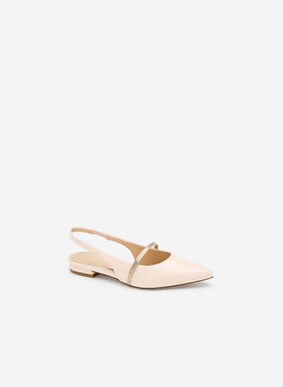Giày Slingback Mũi Nhọn Quai Sequin - BMN 0369 - Màu Kem
