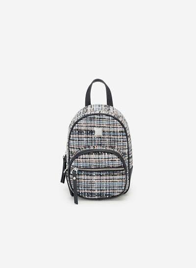 Balo Mini Vải Tweed - BAC 0117 - Màu Xanh Navy