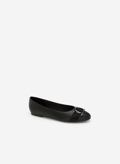 Giày Búp Bê Trang Trí Vòng Metallic Tròn - GBB 0413 - Màu Đen