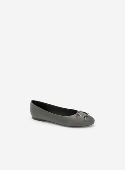 Giày Búp Bê Trang Trí Vòng Metallic Tròn - GBB 0413 - Màu Xám