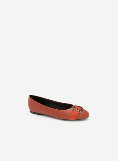 Giày Búp Bê Trang Trí Vòng Metallic Tròn - GBB 0413 - Màu Cam Đậm