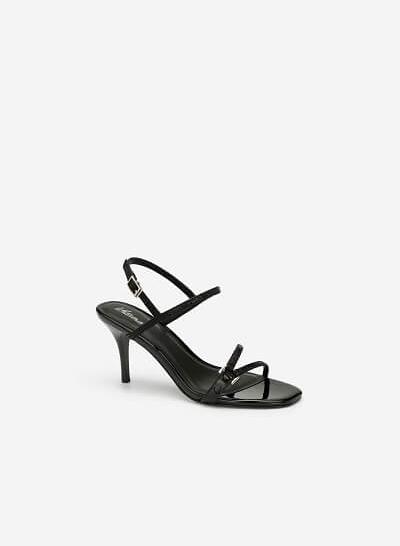 Giày Sandal Cao Gót Vân Da Rắn Metallic - SDN 0644 - Màu Đen