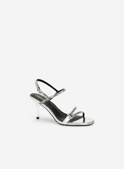 Giày Sandal Cao Gót Vân Da Rắn Metallic - SDN 0644 - Màu Bạc