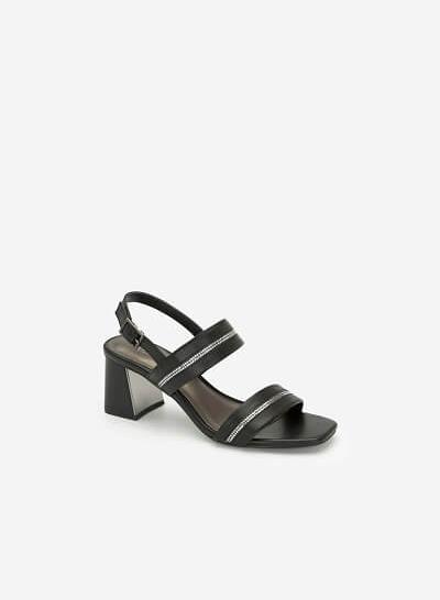 Giày Sandal Cao Gót Đính Pha Lê Kim Tuyến - SDN 0646 - Màu Đen