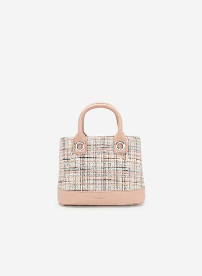 Túi Xách Tay Phối Vải Tweed - SAT 0238 - Màu Hồng
