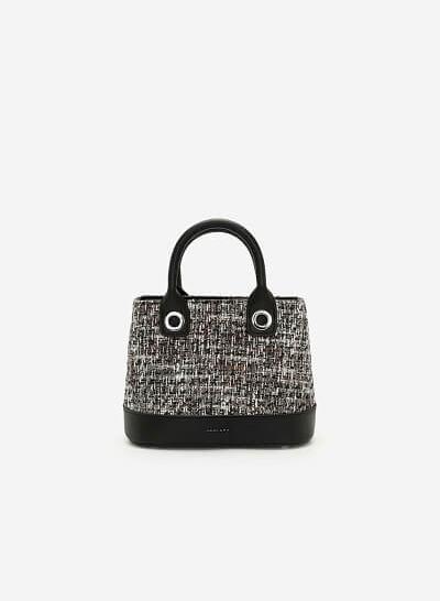Túi Xách Tay Phối Vải Tweed - SAT 0238 - Màu Đen