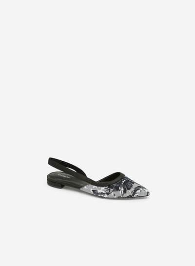 Giày Slingback Họa Tiết Hoa Mẫu Đơn - BMN 0364 - Màu Đen