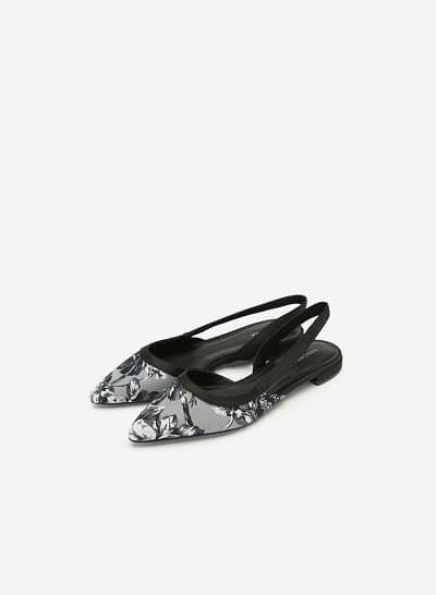 Giày Slingback Họa Tiết Hoa Mẫu Đơn - BMN 0364 - Màu Đen - VASCARA